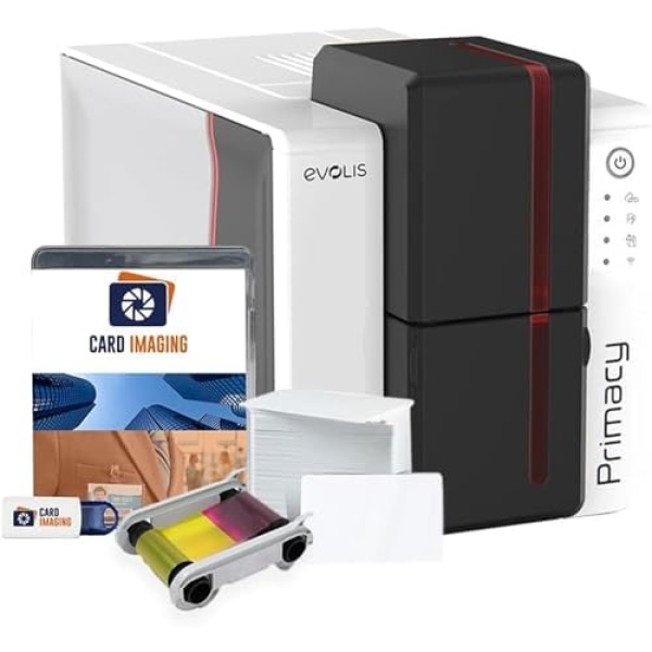 Evolis Primacy 2 Dual-Sided ID Card Printer & Supplies Bundle Badge Machine