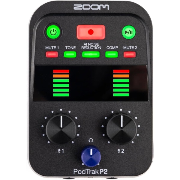 Zoom PodTrak P2 Podcast Recorder, 2 USB Mic Inputs, 2 Headphone Outputs