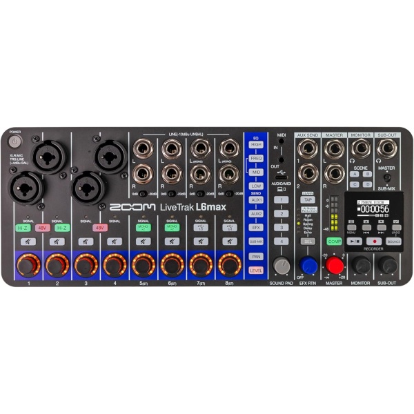 Zoom LiveTrak L6max Digital Mixer and Recorder, 12-Channel, 32-Bit Float, Battery