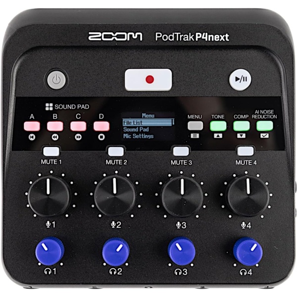 Zoom PodTrak P4next Podcast Recorder, 4 Mic Inputs, 4 Headphone Outputs